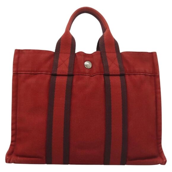 HERMES Fourre Tout PM Hand Bag Canvas Red Navy Auth bs27030 - Picture 12 of 16